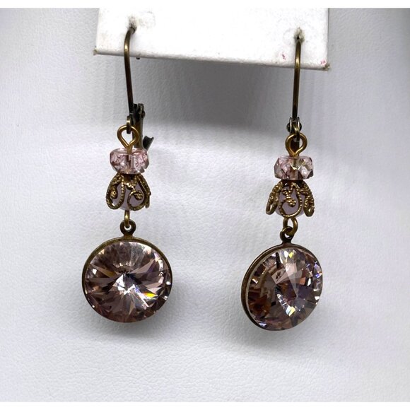 Grandmothers Buttons Rivoli Necklace & Earrings Set Gold-Tone & Pink & Iridescen - Picture 4 of 8